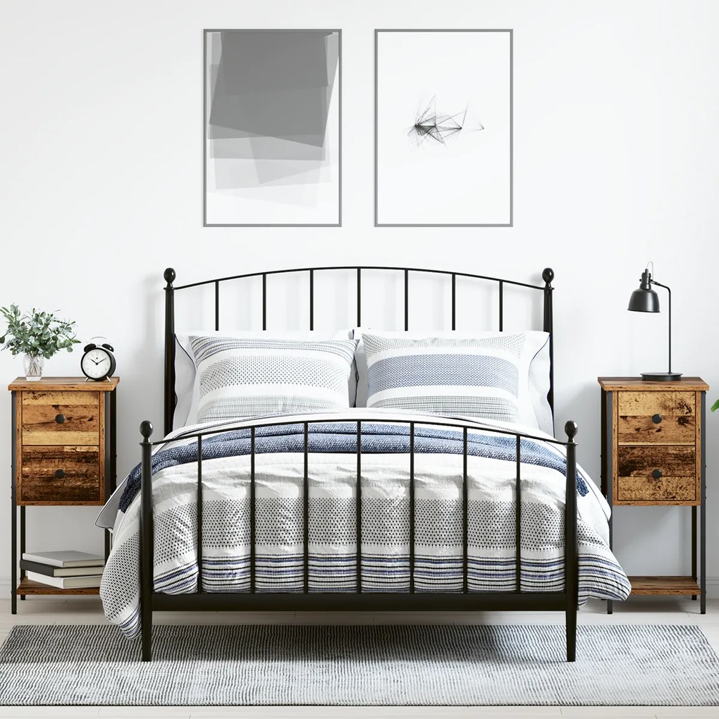 vidaXL Κομοδίνο με συρτάρι 2 pcs Παλαιό ξύλο 32 x 42 x 70 εκ