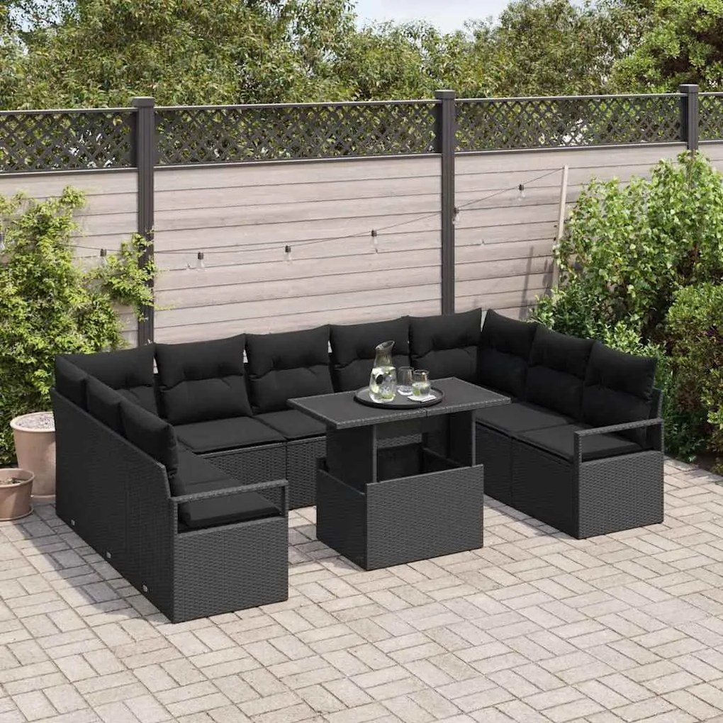 vidaXL Σετ Καναπέ Κήπου με αποθήκευση 10 pcs Μαύρο Πολυ ράταν