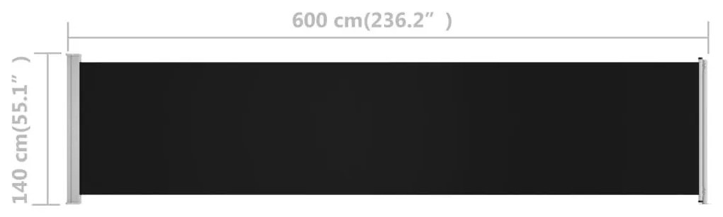 Σκίαστρο Πλαϊνό Συρόμενο Βεράντας Μαύρο 140 x 600 εκ. - Μαύρο