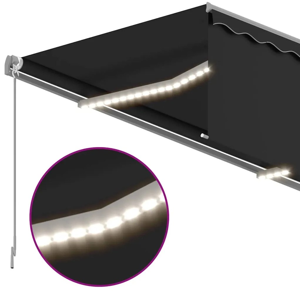 vidaXL Τέντα Αυτόματη με Σκίαστρο/LED/Αισθ. Ανέμου Ανθρακί 4,5 x 3 μ.
