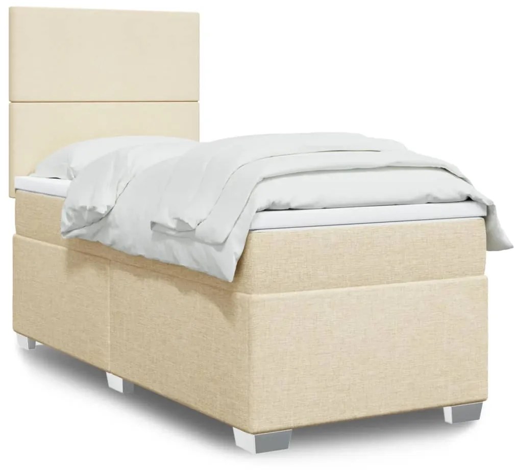 vidaXL Κρεβάτι Boxspring με Στρώμα Κρεμ 100 x 200 εκ. Υφασμάτινο