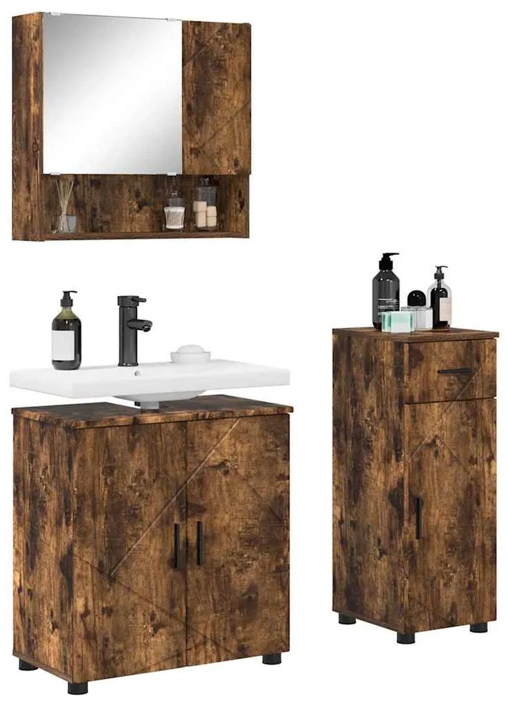 vidaXL Σετ Επίπλων Μπάνιου 3 pcs Καπνιστή δρυς 61 x 35 x 64 εκ.