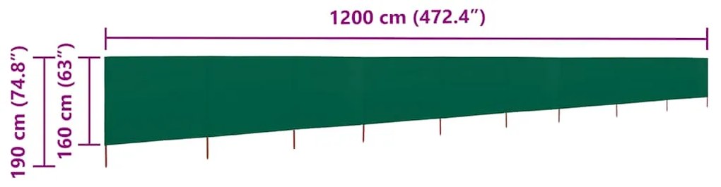 vidaXL Προστατευτικό Αέρα με 9 Πάνελ Πράσινο 1200 x 160 εκ. Υφασμάτινο