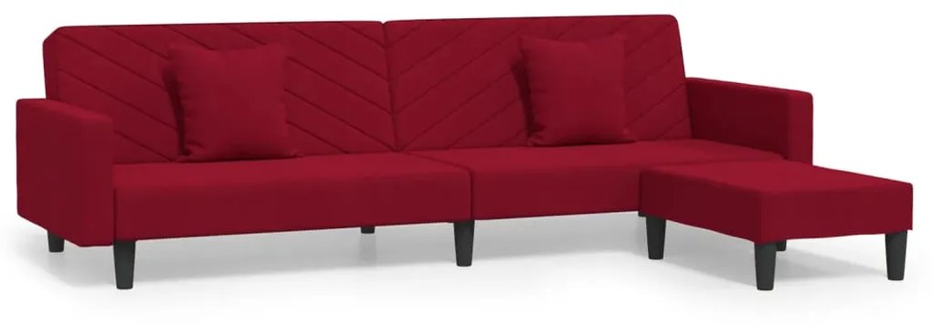 vidaXL Καναπές Κρεβάτι Διθέσιος 2 Μαξιλάρια & Υποπόδιο Μπορντό Βελούδο
