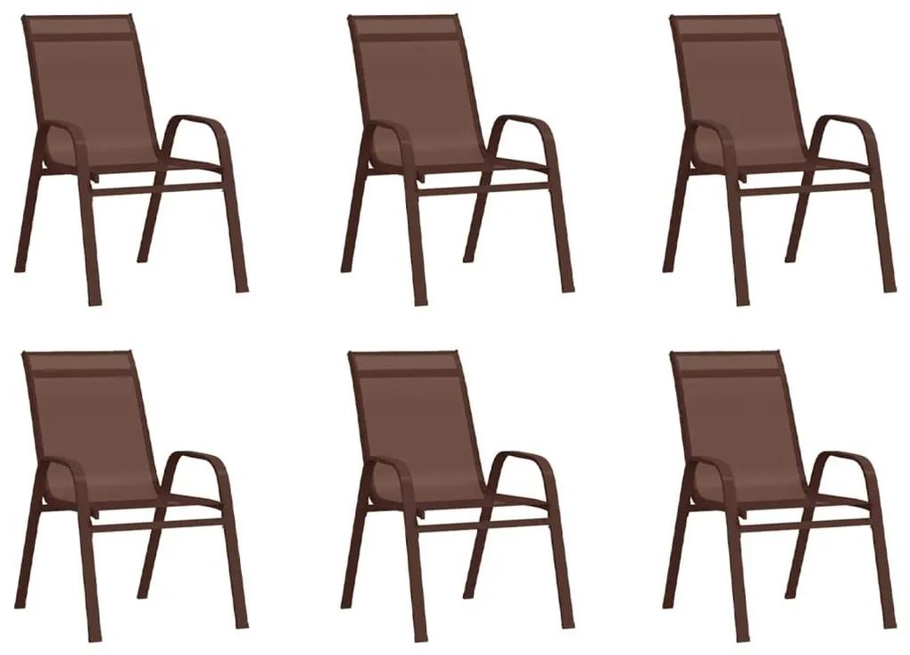 Καρέκλες Κήπου Στοιβαζόμενες 6 τεμ. Καφέ από Ύφασμα Textilene - Καφέ