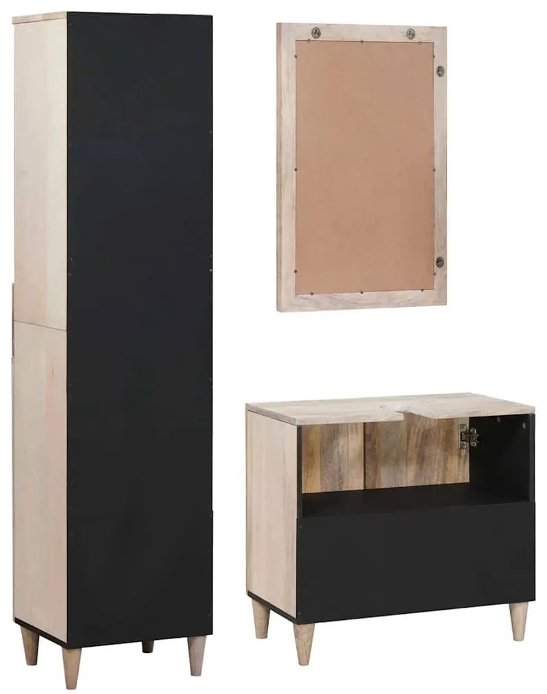 vidaXL Σετ Επίπλων Μπάνιου με συρτάρι 3 pcs Λευκό Μασίφ ξύλο μάνγκο