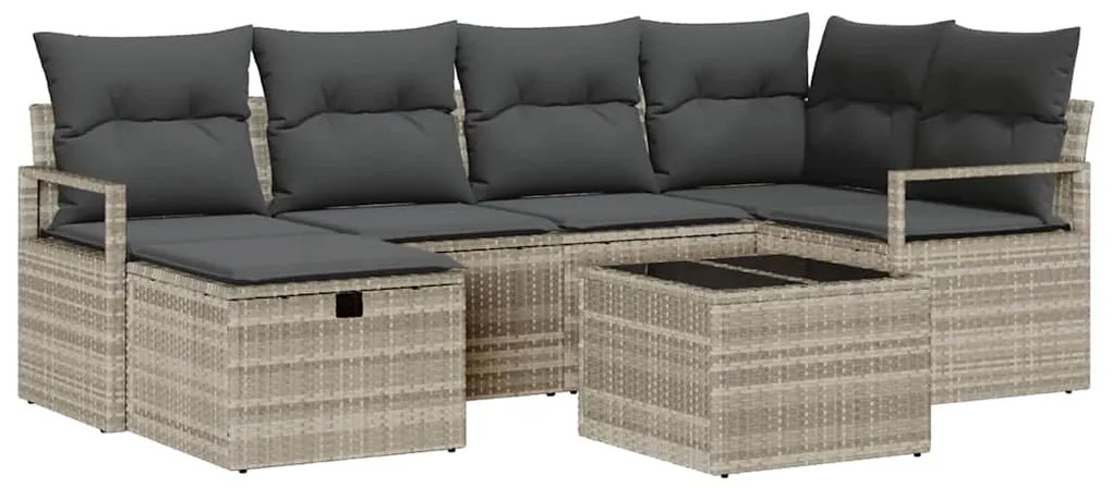 vidaXL Σετ Καναπέ Κήπου με μαξιλάρι 7 pcs Ανοιχτό γκρι Πολυ ράταν