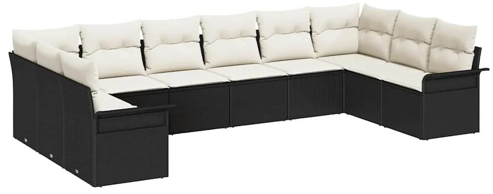 vidaXL Σετ Καναπέ Κήπου με μαξιλάρι 10 pcs Μαύρο Πολυ ράταν