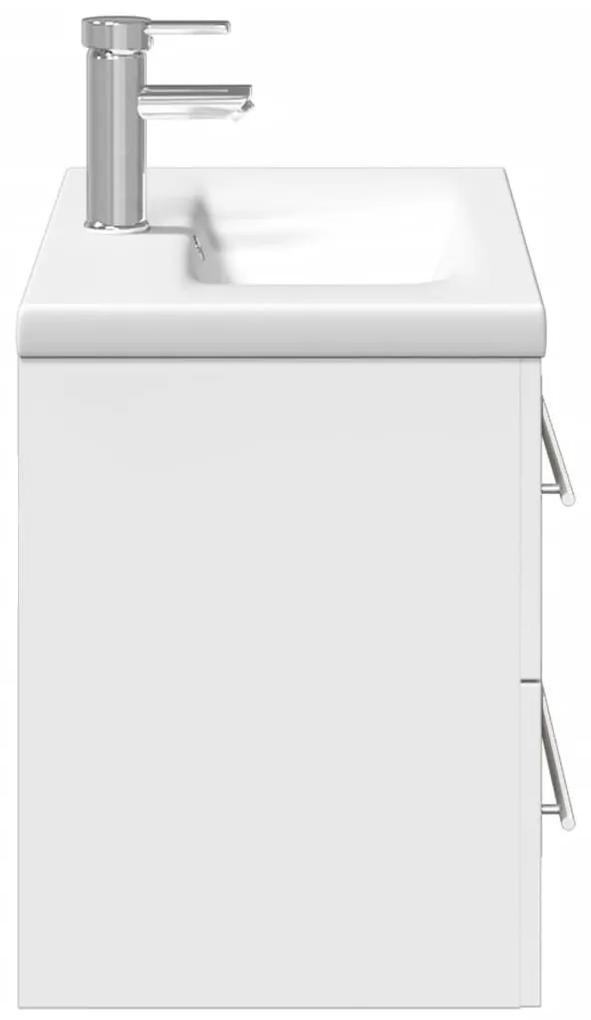 Ντουλάπι Μπάνιου με Ενσωματωμένο Νιπτήρα Γυαλιστερό Λευκό - Λευκό