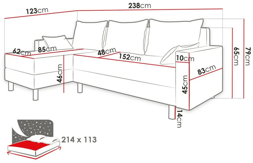 Γωνιακός Καναπές Delaware 100, Λειτουργία ύπνου, Αποθηκευτικός χώρος, 238x123x65cm, 94 kg, Πόδια: Πλαστική ύλη | Epipla1.gr
