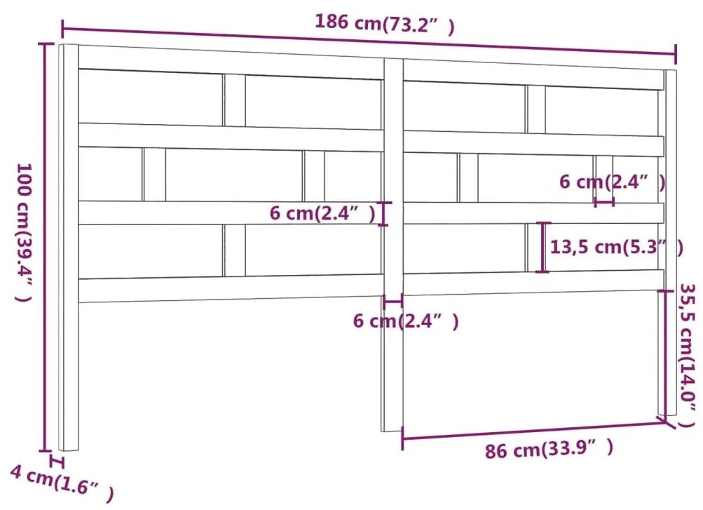 Κεφαλάρι κρεβατιού Μαύρο 186x4x100 εκ. από Μασίφ Ξύλο Πεύκου - Μαύρο