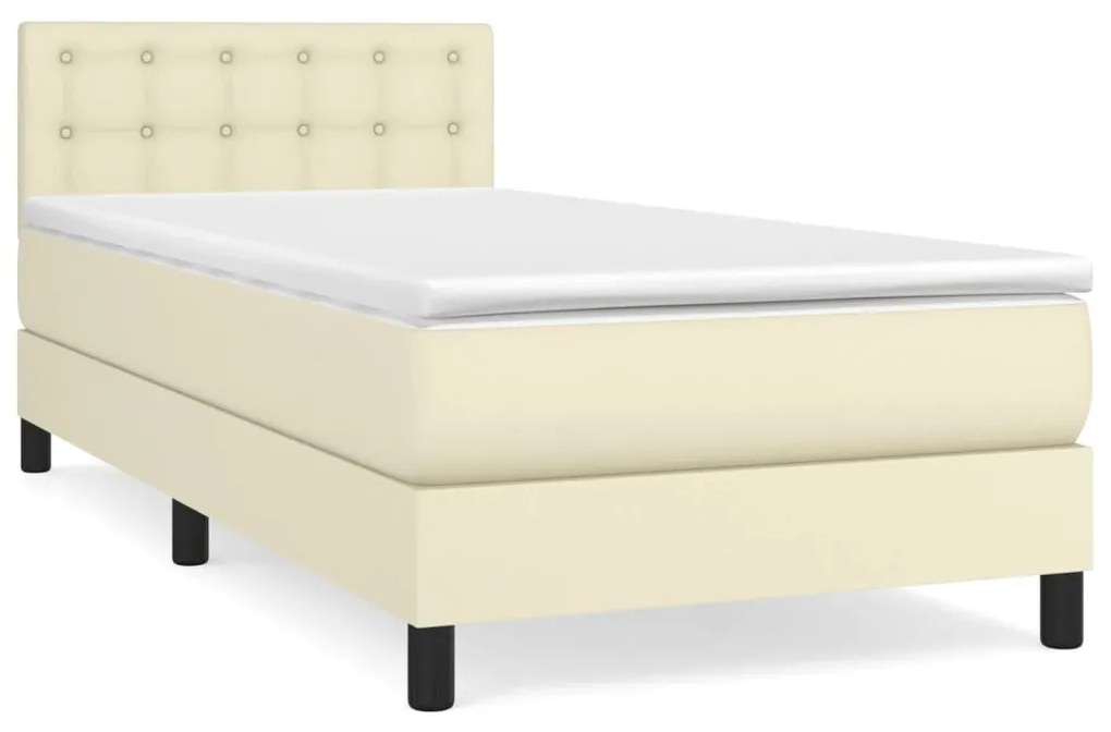 vidaXL Κρεβάτι Boxspring με Στρώμα Κρεμ 90x200 εκ. από Συνθετικό Δέρμα