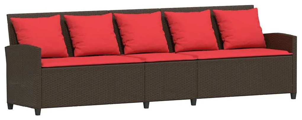 vidaXL Καναπές κήπου 5θέσιος με μαξιλάρια Brown Poly Rattan