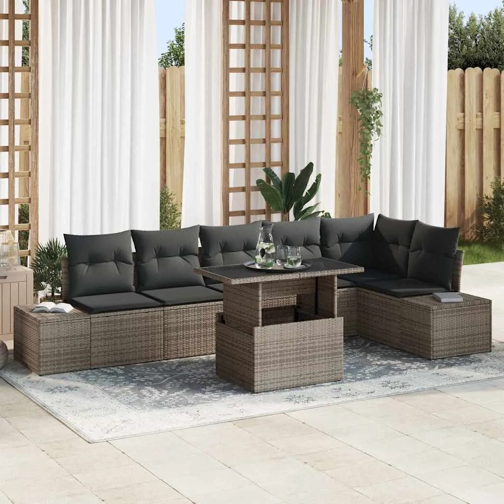vidaXL Σετ Καναπέ Κήπου με μαξιλάρι 7 pcs Γκρι 100 x 55 x 73 εκ