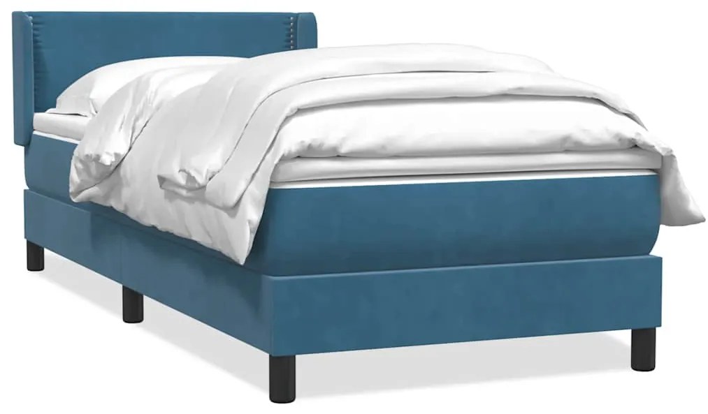 vidaXL Κρεβάτι Boxspring με Στρώμα Σκούρο Μπλε 100x210 εκ. Βελούδινο