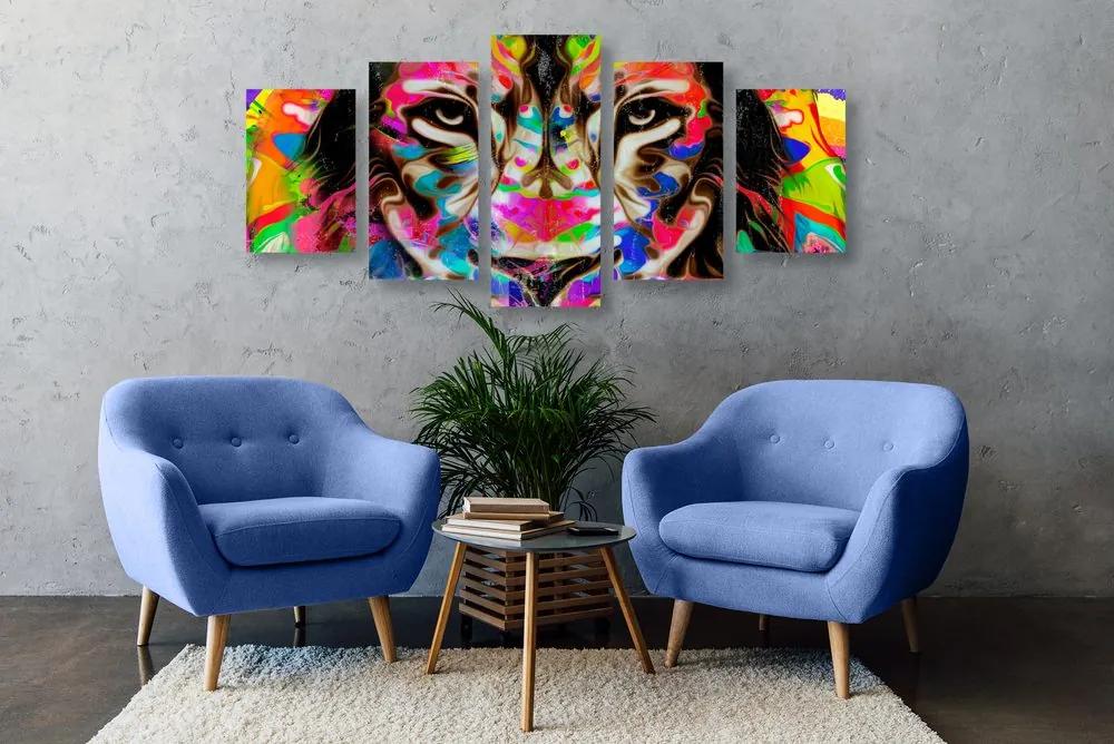 Εικόνα 5 μερών πολύχρωμο κεφάλι λιονταριού - 200x100
