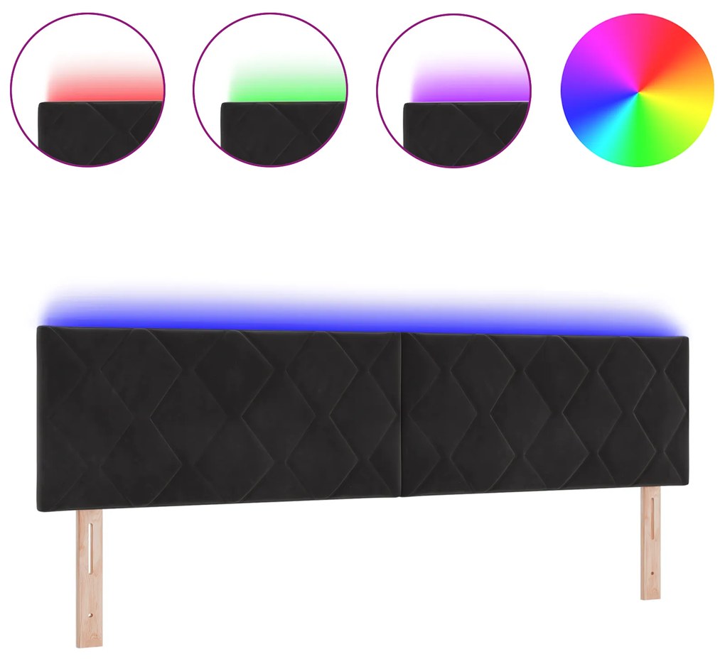 vidaXL LED Κεφαλάρι Σχέδιο Διαμαντενίων Μπλοκ Μαύρο 180 εκ. Βελούδο
