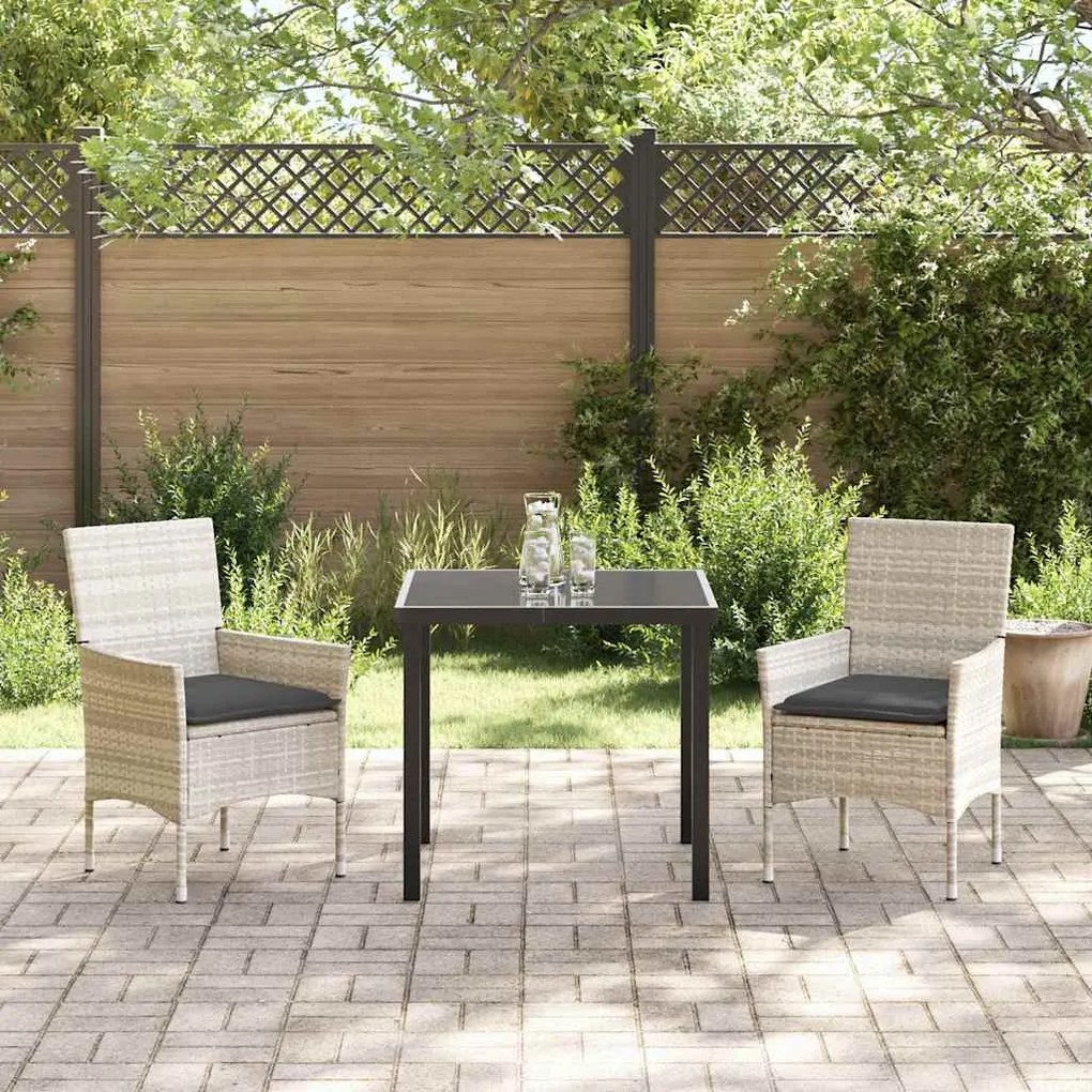 vidaXL Σέτ φαγητού για κήπο με μαξιλάρι 3 pcs Ανοιχτό γκρι Πολυ ράταν