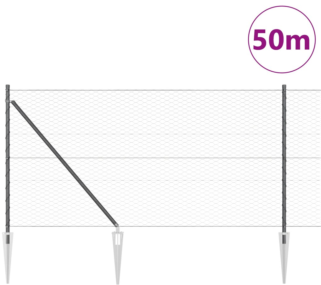 vidaXL Περίφραξη Εξάγωνη Γκρι 1x50 μ Ατσάλι