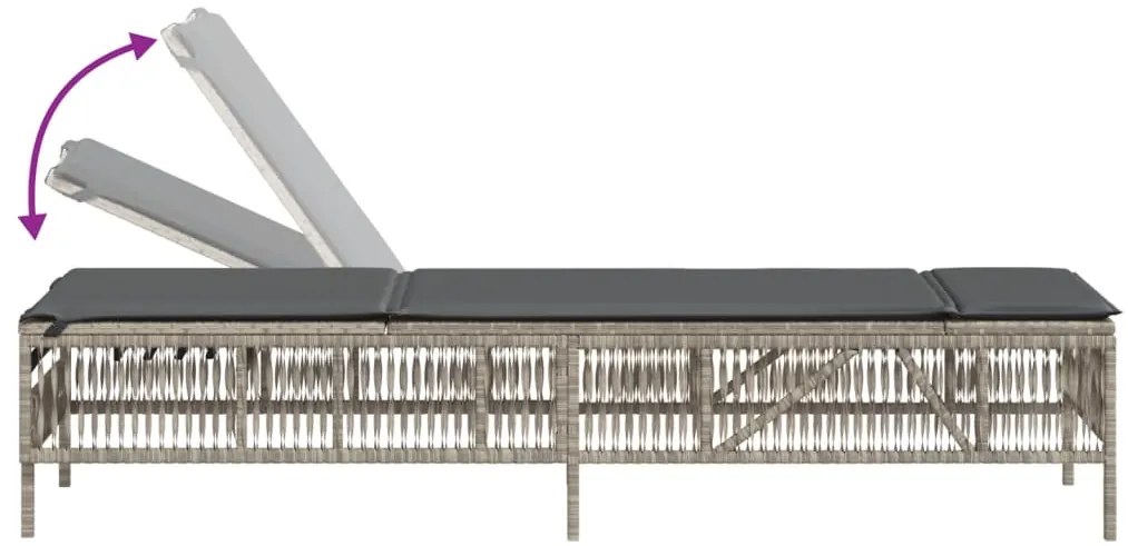 vidaXL Ξαπλώστρα Ανοιχτό Γκρι από Συνθετικό Ρατάν με Μαξιλάρια