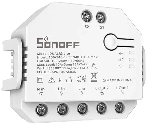 Sonoff Έξυπνος Ενδιάμεσος Διακόπτης WiFi Dual R3 Lite (Λευκό)