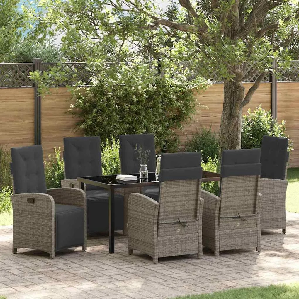 vidaXL Σέτ φαγητού για κήπο 7 pcs Γκρι συνθετικό ρατάν