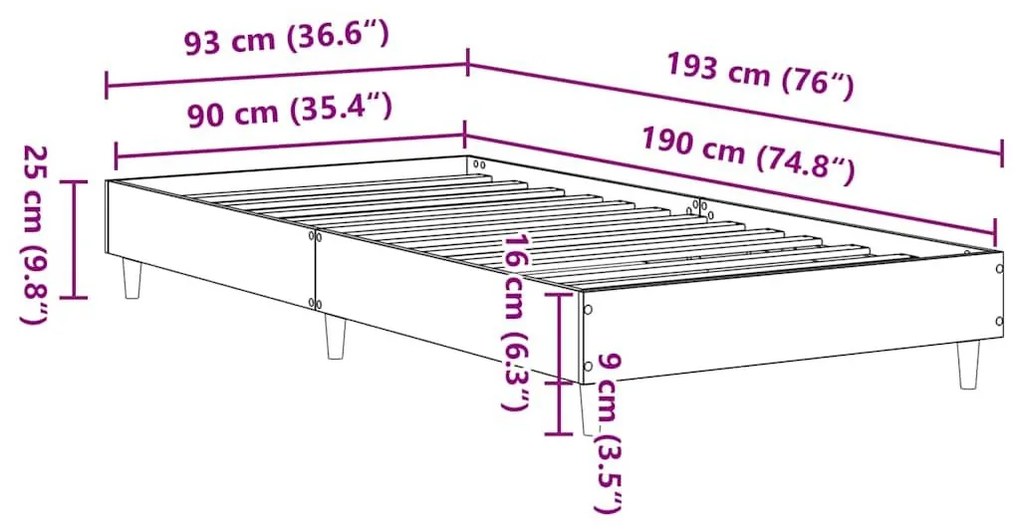 Πλαίσιο κρεβατιού χωρίς στρώμα Μαύρο 90x190 cm - Μαύρο