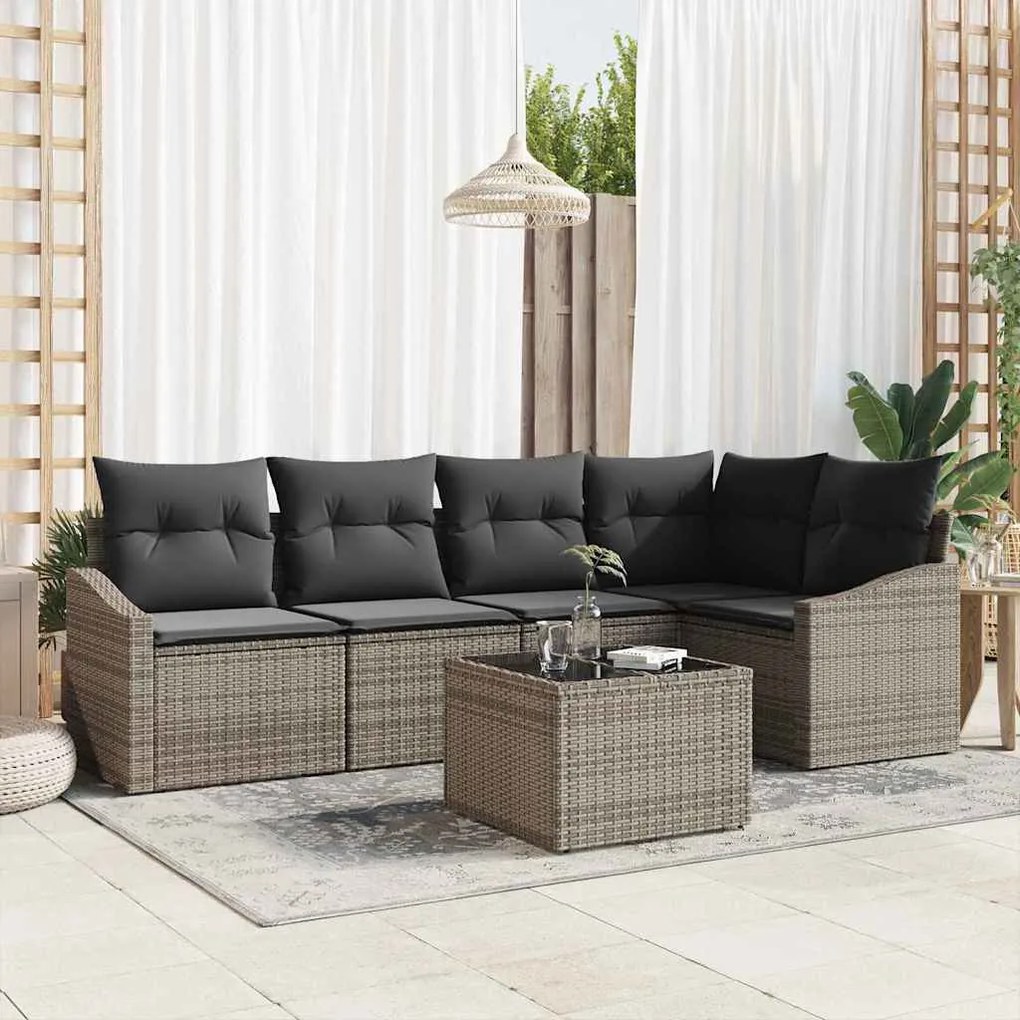 vidaXL Σέτ φαγητού για κήπο με μαξιλάρι 6 pcs Ανοιχτό γκρι