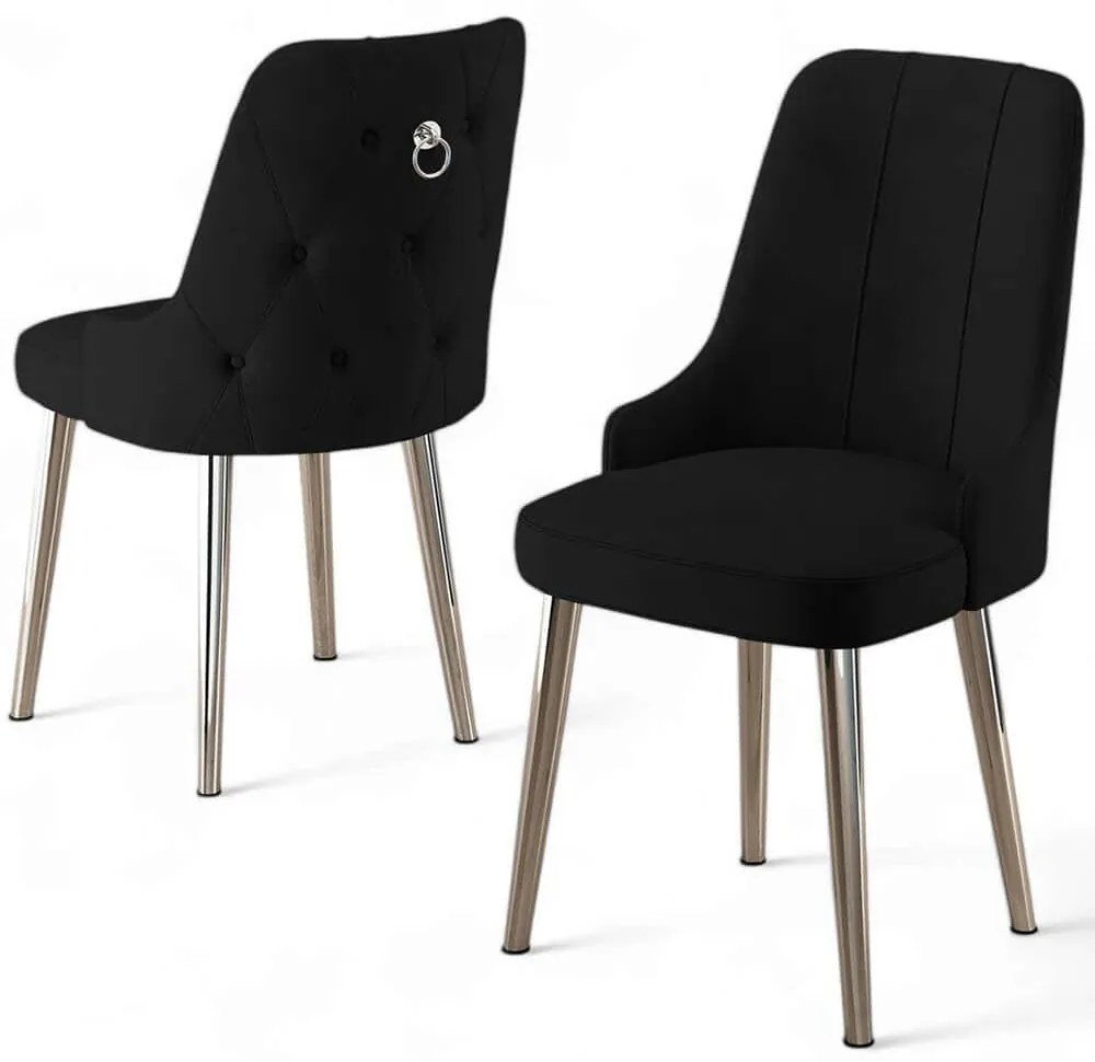 Καρέκλα Newa Babyface (Σετ 4Τμχ) 240CHR1591 46x46x94cm Black-Chrome Metal, Fabric