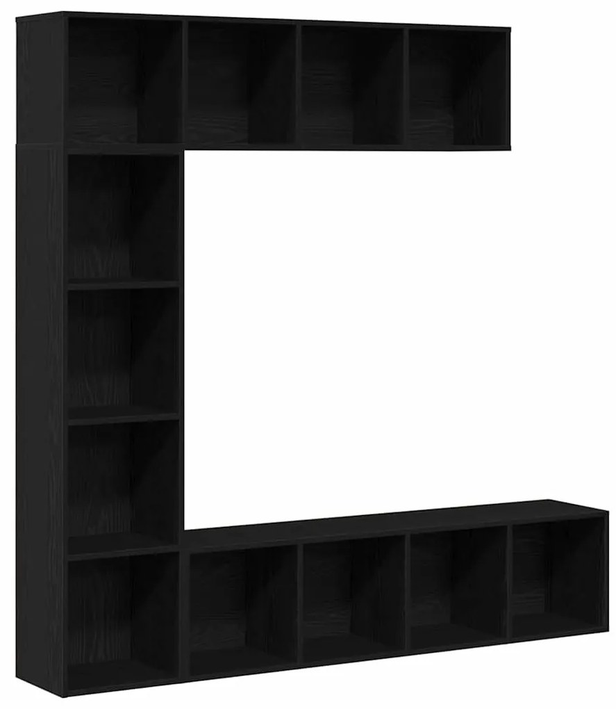 vidaXL Βιβλιοθήκη 3 pcs Μαύρη Οξυά 36 x 30 x 143 cm Επεξεργασμένο ξύλο