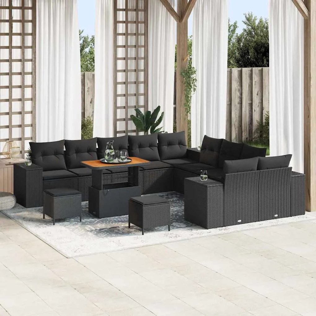vidaXL Σετ Καναπέ Κήπου Ρυθμιζόμενο ύψος 13 pcs Μαύρο συνθετικό ρατάν