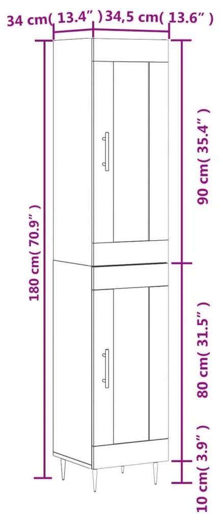 Ντουλάπι Γκρι Σκυροδέματος 34,5x34x180 εκ. Επεξεργασμένο Ξύλο - Γκρι