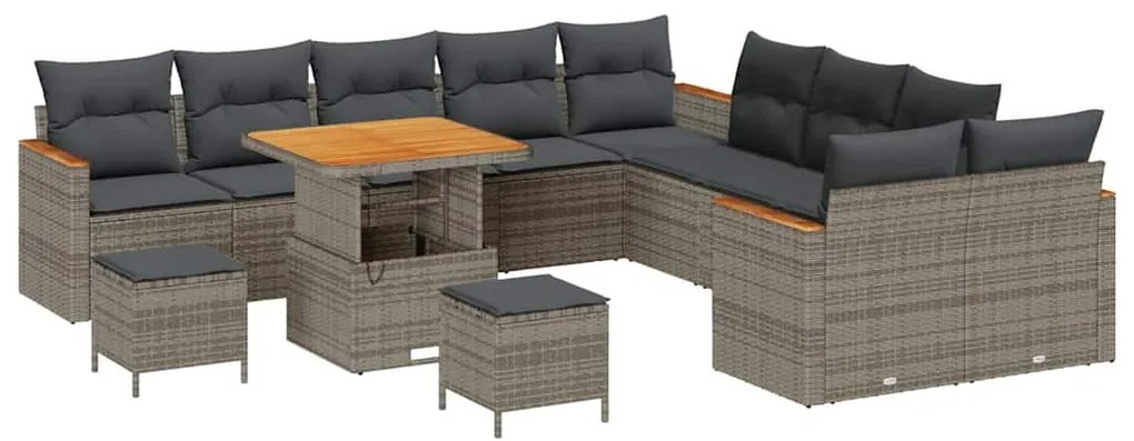 vidaXL Σετ Καναπέ Κήπου με μαξιλάρι 13 pcs Γκρι Πολυ ράταν