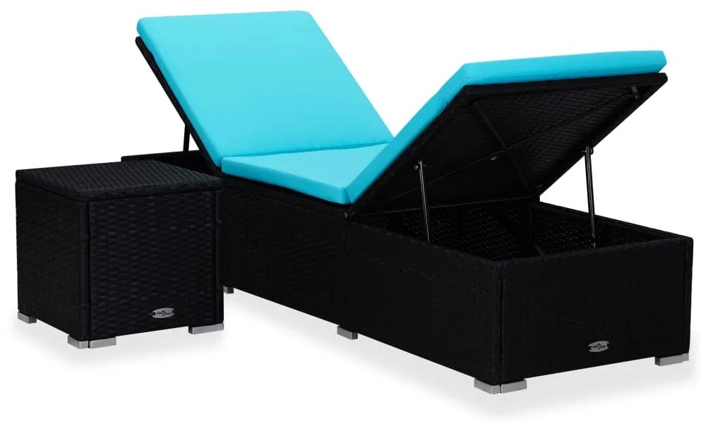 vidaXL Ξαπλώστρα Μπλε από Συνθετικό Ρατάν με Μαξιλάρι &amp; Τραπεζάκι