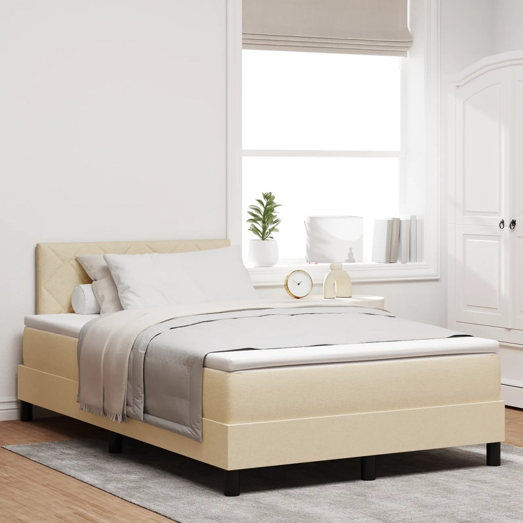 vidaXL Κρεβάτι Box Spring με Στρώμα Κρέμα 120x200 εκ Ύφασμα