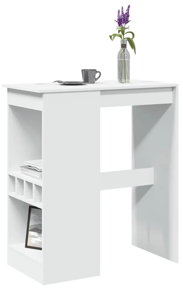 Τραπέζι Μπαρ με Ράφια Λευκό 90x47,5x103,5 εκ. Επεξεργ. Ξύλο