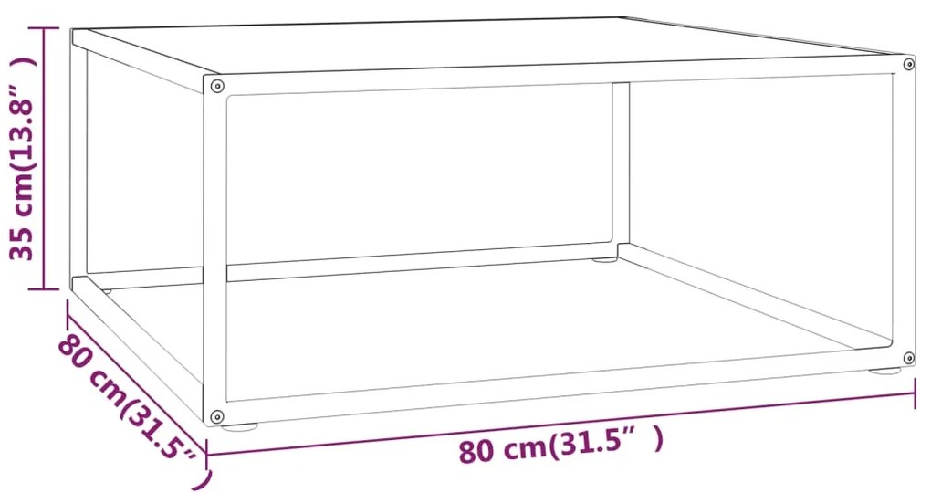 vidaXL Τραπεζάκι Σαλονιού Μαύρο 80x80x35 εκ. Λευκό Γυαλί Όψη Μαρμάρου
