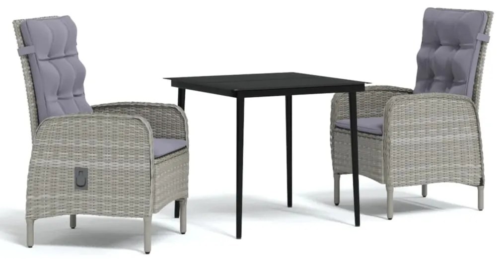 vidaXL Σετ Τραπεζαρίας Κήπου 3 Τεμαχίων με Μαξιλάρια Μαύρο