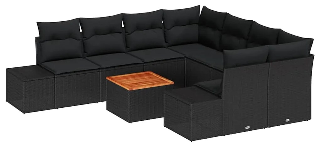 vidaXL Σετ Καναπέ Κήπου με μαξιλάρι 9 pcs Μαύρο Πολυ ράταν