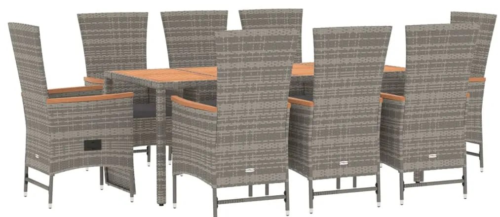 vidaXL Σετ Τραπεζαρίας Κήπου 9 τεμ. Γκρι Συνθ. Ρατάν με Μαξιλάρια