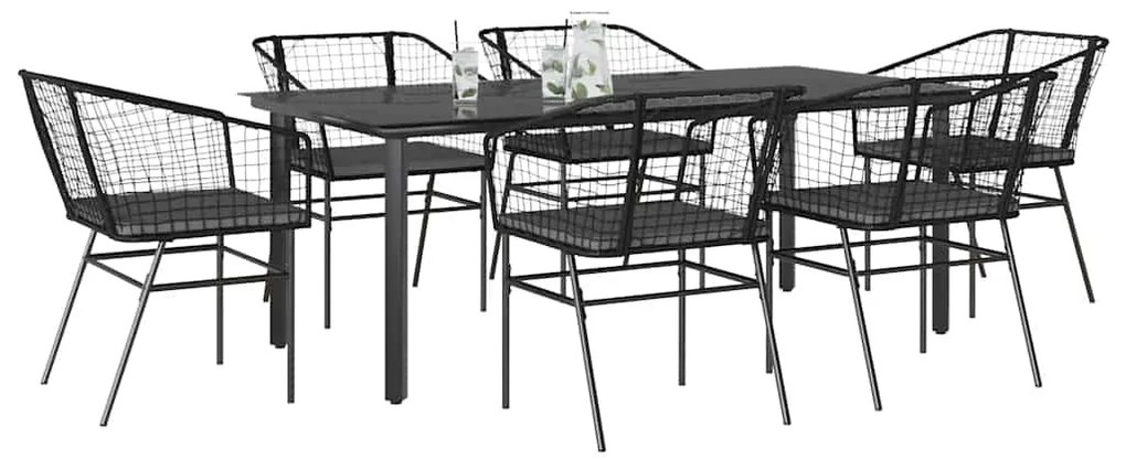 Σετ Τραπεζαρίας Κήπου 7Τεμ. Μαύρο Συνθ.Ρατάν/Γυαλί με Μαξιλάρια