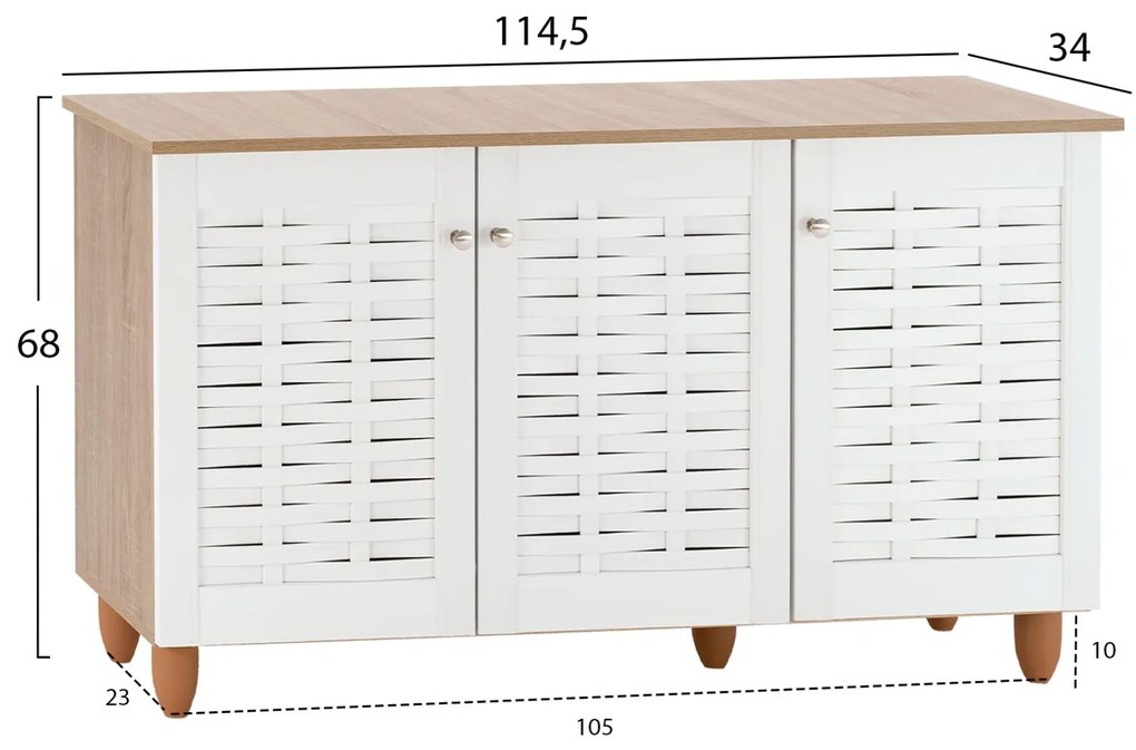 παπουτσοθήκη MCKENNA Ξύλινη με 3 πόρτες Sonama - Λευκό 114,5x34x68Υ εκ. 114.5x34x68 εκ.