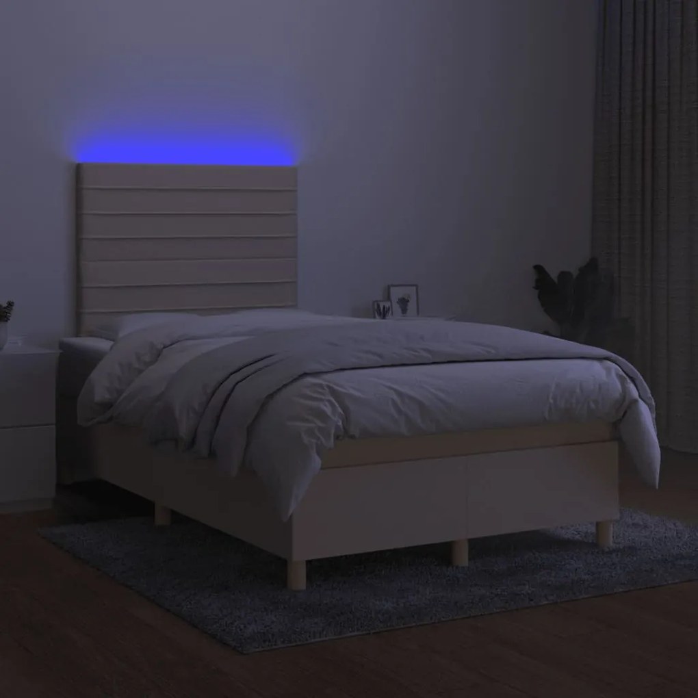 vidaXL Κρεβάτι Boxspring με Στρώμα & LED Κρεμ 120x190 εκ. Υφασμάτινο