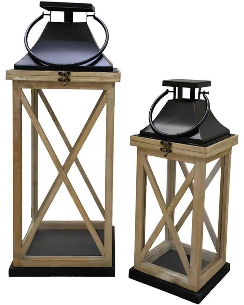 Φανάρια (Σετ 2Τμχ) 831760 25,5x25,5x61,5/18x18x44cm Natural-Black Ankor Metal,Wood