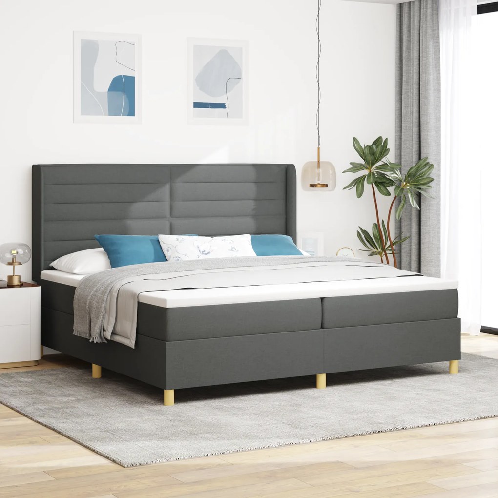 vidaXL Κρεβάτι Box Spring με Στρώμα Σκούρο Γκρι 200x200 εκ. Υφάσματος