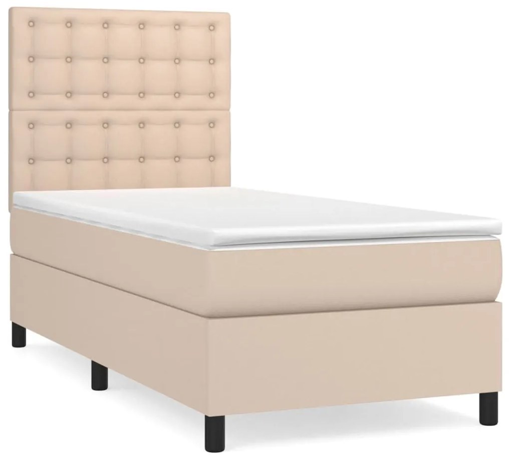 Κρεβάτι Boxspring με Στρώμα Καπουτσίνο 80x200 εκ. Συνθ. Δέρμα - Καφέ