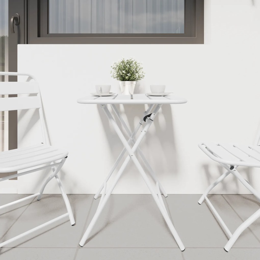 vidaXL Πτυσσόμενο τραπέζι κήπου Λευκό 55x55x73 εκ. από ατσάλι