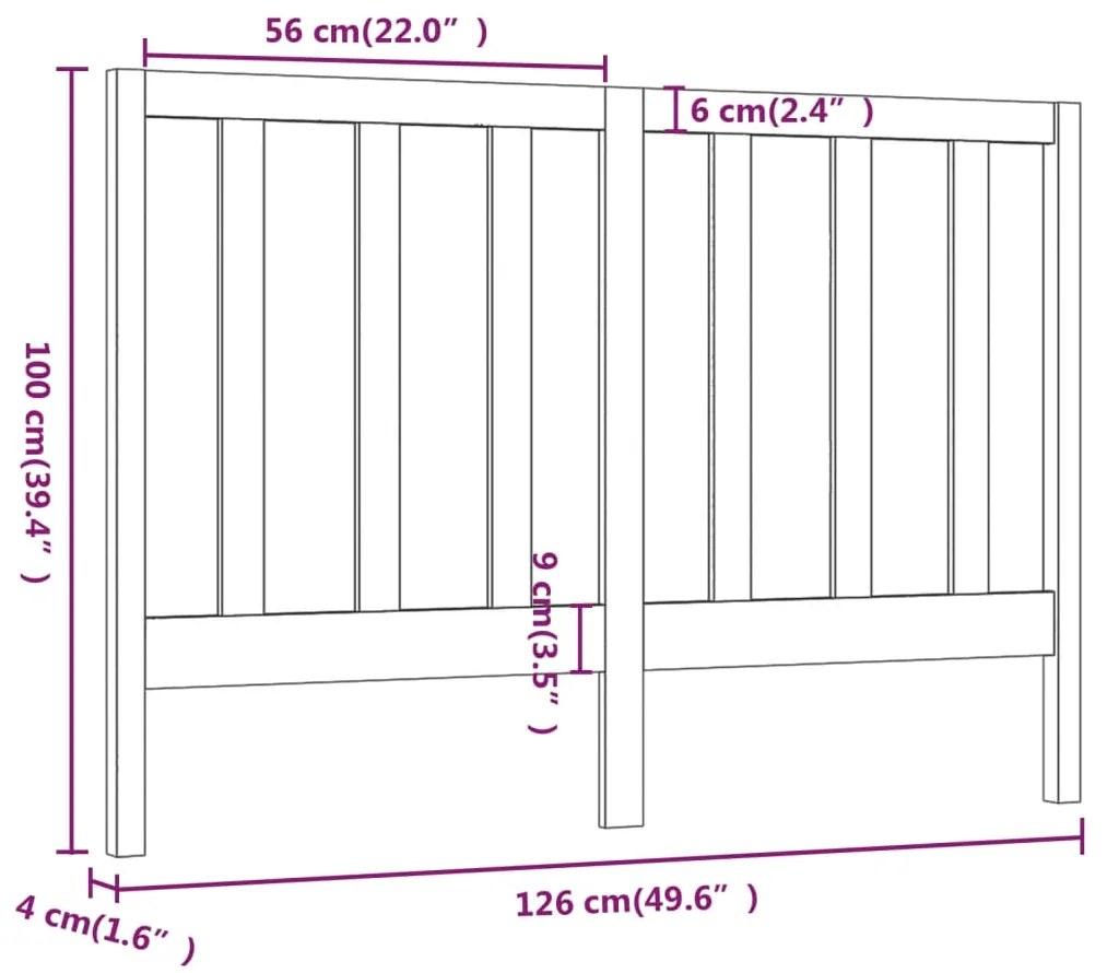 vidaXL Κεφαλάρι Κρεβατιού 126 x 4 x 100 εκ. από Μασίφ Ξύλο Πεύκου