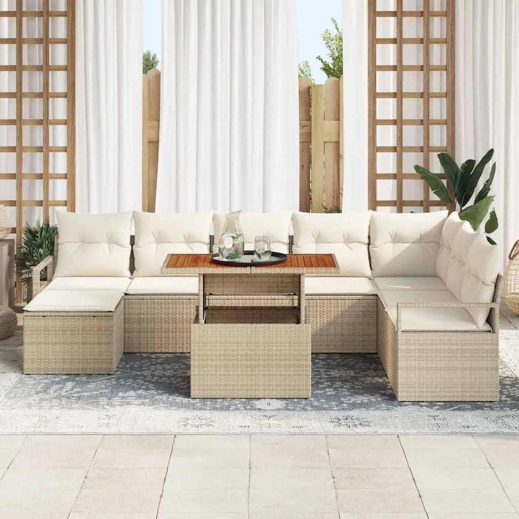 vidaXL Σετ Καναπέ Κήπου με αποθήκευση 9 pcs Μπεζ Πολυ ράταν