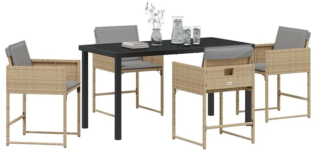 vidaXL Σέτ φαγητού για κήπο 5 pcs Μπεζ συνθετικό ρατάν